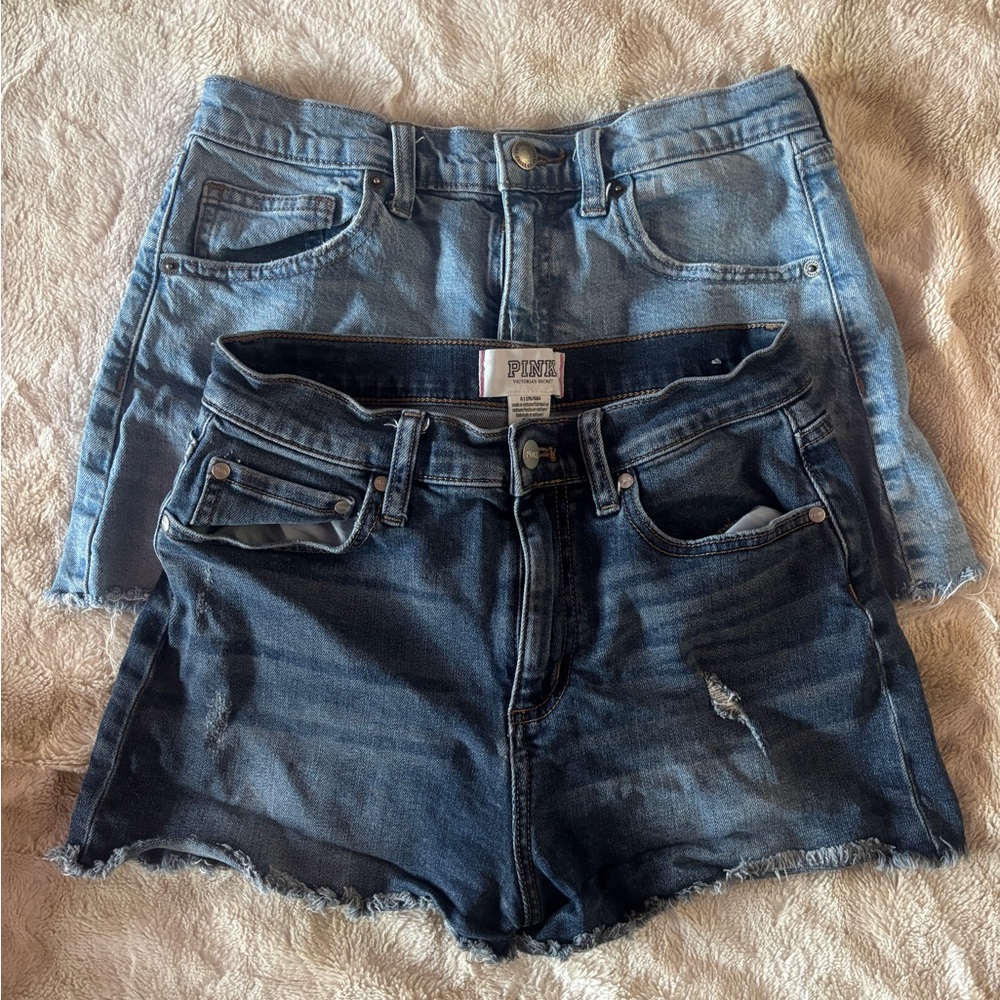 Lot of 2 High Rise Cut Off Denim Jean Shorts Pink Victoria’s Secret & Target (6)